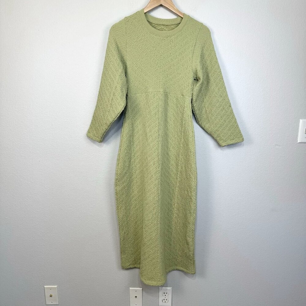Free People Women's Gabby Seamless Midi Dress Long Sleeve Open Back Green Sz M/L - Picture 2 of 13